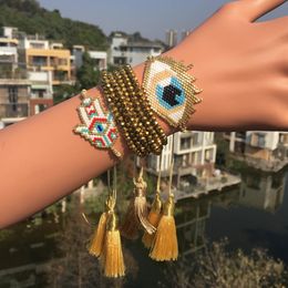 Go2boho Evil Bracelet MIYUKI Turkish Eye Bracelets Jewellery Women Crystal Jewellery Tassel Fatima Hamsa Hand Pulseras 2020