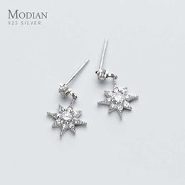 Clear Crystal CZ Stars Dangle Earrings Fashion 925 Sterling Silver Drop Earing for Women Wedding Jewellery Gifts 210707