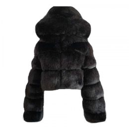 Women Faux Fur Coat Hooded Long Sleeve Imitation Hair Fake Fashion Winter Jacket Short Overcoats 4XL 210513