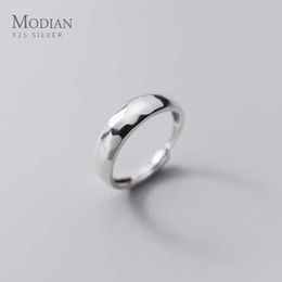 925 Sterling Silver Geometric Cut Resizeable Finger Rings for Women Men Simple Stackable Wedding Bands Fine Jewellery 210707
