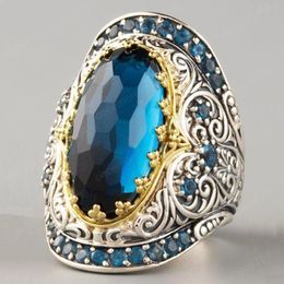 -Mulheres elegante azul grande cristal rinestona anel de cristal homens vintage anéis de noivado de casamento anéis boêmio