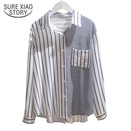 Blusas Mujer De Moda Spring Long Sleeve Cardigan Blouse Cotton Office Lady Plus Size Striped Loose Women Shirt 8923 50 210415