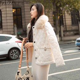 Winter Women Natural Fox Fur Collar Single Breasted White Duck Down Short Coat Thick Warm Windproof Parka Outwear 210430