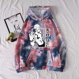 Uniex Anime Tie-dye Hoodie Jujutsu Kaisen Pullovers Tops Long Sleeve Cloth Y0804
