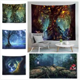 Dream Forest Printed Tapestry Tree Tapestry Family Decoration Wall Mounted Carpet Multifunctional Picnic Blanket Beachtowel 210609