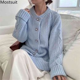 Twisted Knitted Women Cardigan Tops Single-breasted O-neck Full Sleeve Sweater Casual Fashion Korean Female Jumpers Cardigans 210513