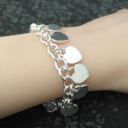 S925 Sterling Silver For Women Charm Chains Classic Heart-Shaped Bracelet Luxury Brand Jewelry Gift
