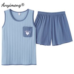 Women Pyjamas Cotton Sleepwear for Summer Sleeveless M-3XL Nightwear Shorts Embroidery Fashion Home Clothing Pijamas 210809