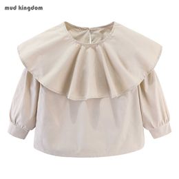 Mudkingdom Fashion Girls Blouse Loose Fit Children Ruffle Collar Plain Clothes Girl Spring Shirts Kids Tops Boutique Clothing 210615