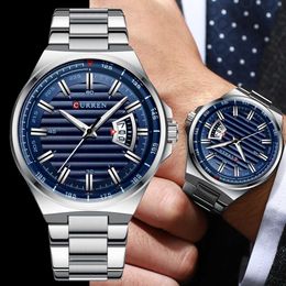 Luxury Casual Brand Curren Watches Mens Quartz Stainless Steel Band Wristwatches for Male Clock Trendy Business Q0524