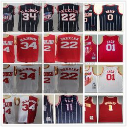 100% Stitched Jalen Green 0 Basketball Jerseys 2021-22 City Navy Vintage Clyde Drexler 22 Hakeem Olajuwon 34 Red White Cactus 01 Jack Yao 11 Ming Men Embroidery Edition