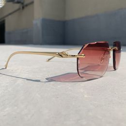 Luxusdesigner Sonnenbrille Herren Randless Panther Diamant geschnittene stilvolle Carter Sonnenbrille Vintage Fahrtöne Gafas de Sol