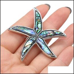 Pins, Brooches Jewellery Natural Shell Alloy Animal Pendant Brooch Starfish Shape Metal Dyed Abalone Aented Charms For Making Ornament Drop De