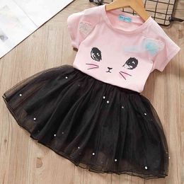 Melario Girls Dress Summer Baby Girl Princess Dress Cartoon Cute Tops+ Ball Gown Dress 2Pcs Clothing Suit Toddler Girls Clothes 210412