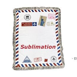 NEWSublimation Envelope Blanket With Tassel White Blank 1.25*1.5m Soogan Carpet Square Blankets Theramal Transfer Printing Quilt RRE11389