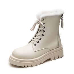 Women Split Leather Snow Boots Fashion Female Lace Up Platform Shoes Ladies Black Round Toe Zipper Style Ankle Winter 211105