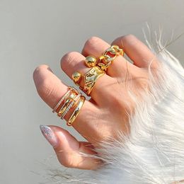 Cluster Rings 2021 Trend Retro Irregular 18k Gold Open Finger For Women Twisted Ball Resizable Jewellery Men Brass Base