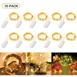 10 pcs LED Fairy String Lights With Battery LED Copper Wire String Lights Outdoor Waterproof Bottle Light For Bedroom Decor Lamp 211104