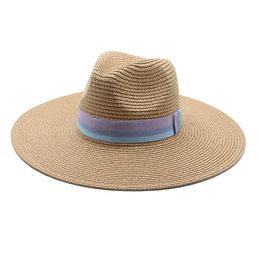 summer hats solid blue green black khaki big brim 11cm sun protection straw hats women men band outdoor beach women straw hats