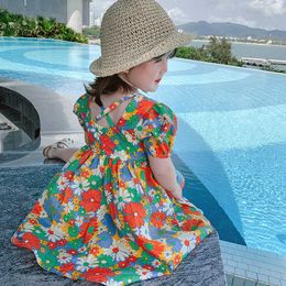 2021 Summer New Girls Dress Children's Flower Printed Cotton Dresses Baby Korean Style Clothes Children's Sundress Casual Q0716