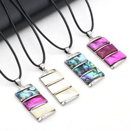 Chokers Rectangle Natural Shell Pendant Necklace Women Abalone For DIY Jewerly Gift 18x35mm Length 40cm