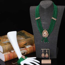 African Bridal Water-Drop Shape Pendent Jewellery Set Luxury Algiers/Algeria Wedding Jewellery Handmade Necklace Earring Bracelet H1022