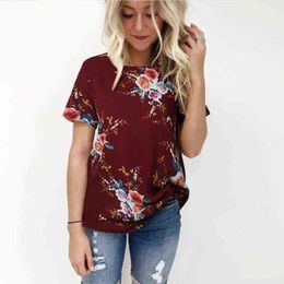 6colors Women Chiffon Blouse Tops Summer Ladies O Neck Short Sleeve Floral Printed Loose Chiffon Shirt Casual Oversized Blusas H1230