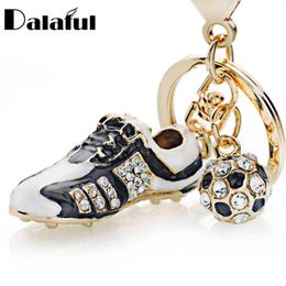 Crystal Football Soccer Shoes Rhinestone Keychains For Car Purse Bag Buckle Pendant Keyrings Key Chains Women Gift K258 H1126