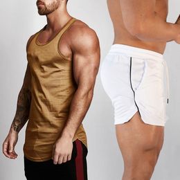 2pcs Sets Tank Top+Shorts Men Summer Joggers Suits Bodybuilding Fitness Men Tracksuits Gym Clothing Streetwear Mesh Sweatpant 210421