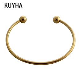 Open Stainless Steel Bracelet Bangles Gold Colour Simple Design Cuff Bracelet for Men/women Jewellery Q0717