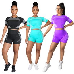 Summer tracksuits Women jogger suit short sleeve T-shirts crop top+shorts pants two piece set plus size 2XL outfits black sports suits casual letter sportswear 4799