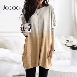 Jocoo Jolee Fashion Casual Multi-Color Loose T Shirt Spring Long Sleeve Colour Block Pockets Tops Plus Size 5XL Shirt Tops 210619
