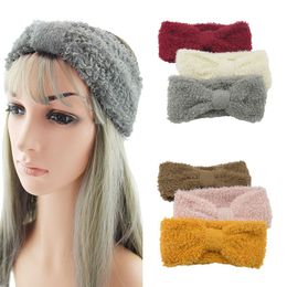Plush Knitted Headband Bandanas Winter Warm Thicken Woolen Bow Headband Knot Crochet Elastic Hair Band Headwear Turban Headwrap