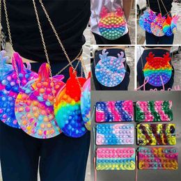 Fidget crossbody chain bag push bubble silicone rubber purses fanny pack macaron rainbow backpacks bubble popper handbag cometic make up bags pencil case G83CIQ7