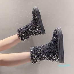 Boots 2021 Winter Snow Women Warm Sequins Fashion Shoes Round Toe Comfortable Rubber Soles