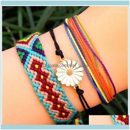 Charm Jewelrycharm Bracelets 3Pcs Bohemian Ethnic Hand-Woven Friendship Bracelet Adjustable String Sun Flower Wrist Jewellery Handmade Weave W