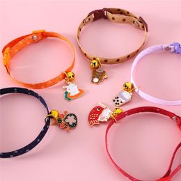 Dog Collars & Leashes Adjustable Print Cat Collar Candy Color Lucky Bag Pendant Cute Fashion Safety Buckle Necklace Pet Nylon With Bells