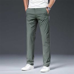 BROWON Male Trousers Summer Nylon Solid Color Straight Mid Loose Full Length Smart Casual Pants Work Pants 211201