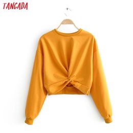 women orange bow hoodie sweatshirts crop autumn ladies casual pullovers tops JA44 210416