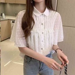 summer Women Shirts Clothes Korean style flared sleeves Fashion Womens Tops And Blouses White Chiffon Evening dress shirt 210507