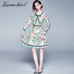 Verão Outono moda moda manga longa ruffles curva mulheres cinto mulheres multicolor floral impressão vintage vestido elegante 210416
