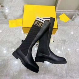 2021 Women Designer Boots Knitted Stretch Martin Black Leather Knight Short Boot Design Casual Shoes Luxurys Size 35-40 Without Box yurtjqazac