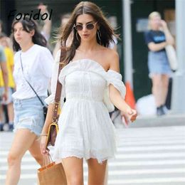 Foridol Polka Dot Vintage Skater Dress Women Summer Ruffle Boho Short Clothing White Cotton Backless 210415