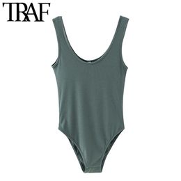 Women Sexy Fashion Solid Stretch Slim Bodysuits Vintage O Neck Sleeveless Female Playsuits Chic Tops 210507