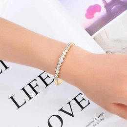 Fashion Women 1 Row Rectangle Shape Rhinestone Decor Bangle Gift Jewelry Anti-fading Wear-resistant Suitable for Daily Wearing Q0717