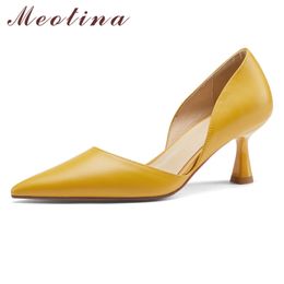 Meotina Women Kid Suede High Heel Pumps Pointed Toe Shallow Office Shoes Real Leather Thin Heels Footwear Black Spring 40 210520