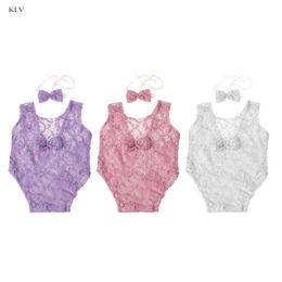 Baby Photography Props Backless Hollow Bowknot Lace Romper Newborn Girls Outfit G220223