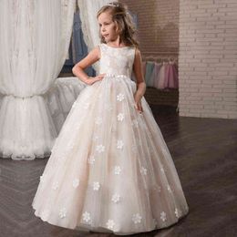 Flower Girls Dress for Wedding Teenage Children Princess Party Long Graduation Gown Baby Kids Dresses for Girl Summer Clothes G1129
