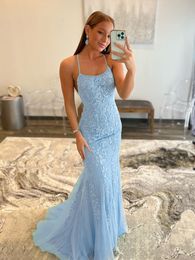 Mermaid Applique Prom Dresses Backless Sexy O Neck Spaghetti Straps Sexy Evening Dress vestidos de noche 2022 New