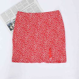 women clothes harajuku Red Floral Print skirts womens she in Fashion Slim Women A-line High Waist Split Short Mini Skirt za 210510